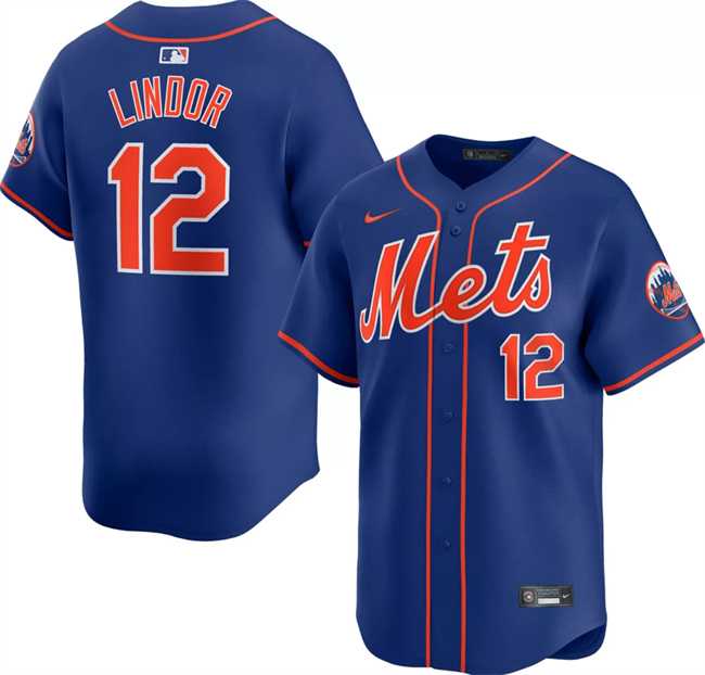 Mens New York Mets #12 Francisco Lindor Royal 2024 Alternate Limited Stitched Jersey Dzhi